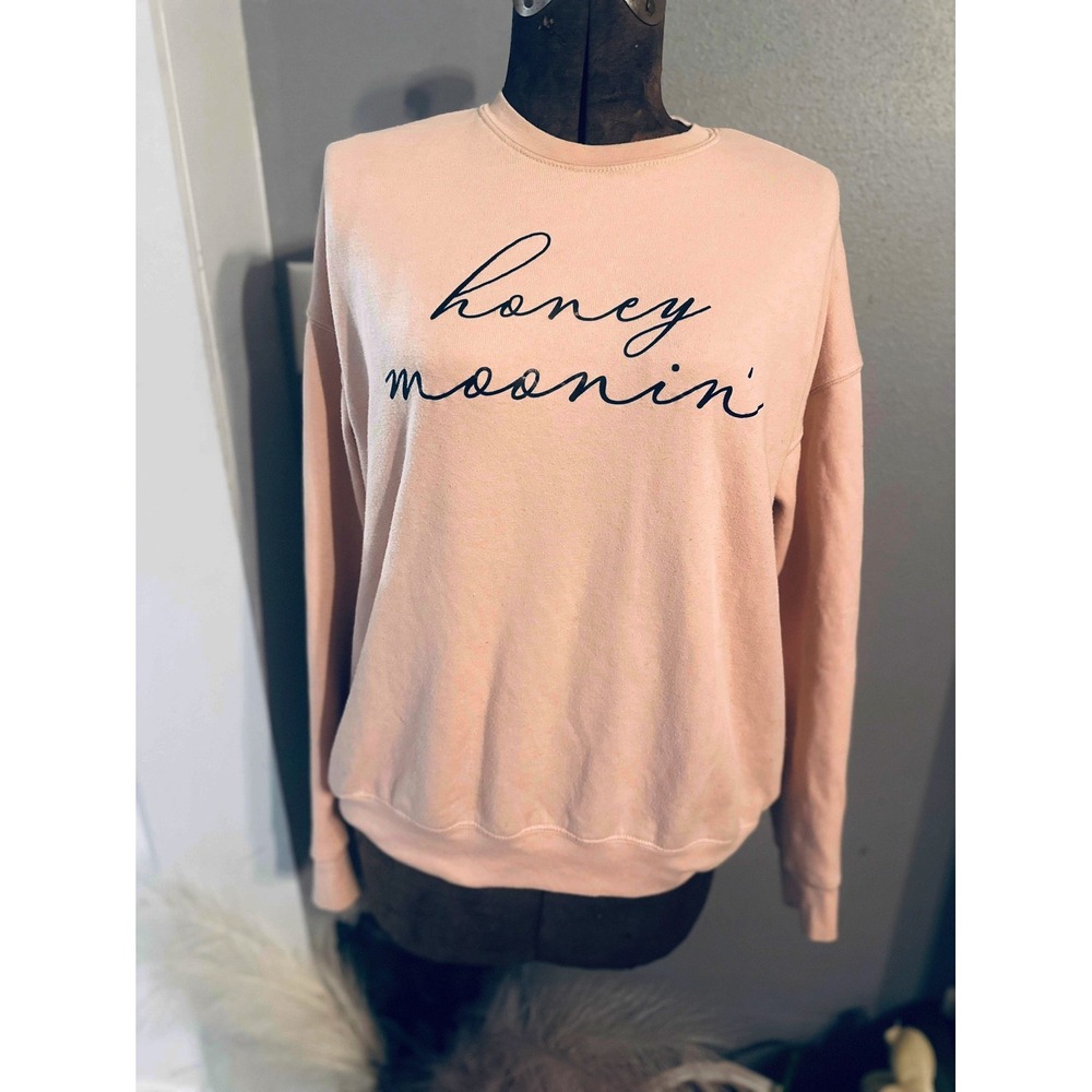Bella + Canvas Honeymoonin' Sweatshirt Crewneck Cute Womens Peach Medium